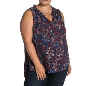 Vince Camuto Floral Sleeveless Gathered Ruffle Neck Blouse Size 1X